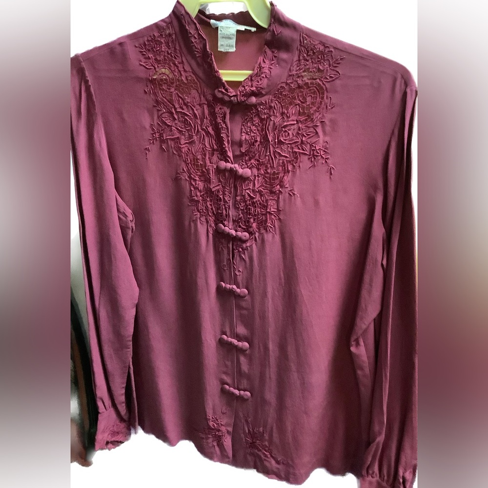 vintage 100% silk hand embroidered blouse
